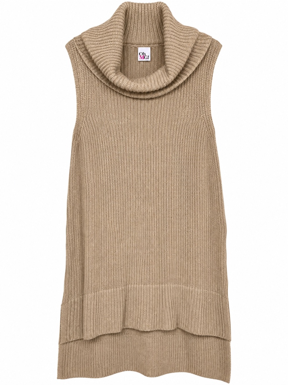 OH MG Juniors Cowl Neck High Low Sleeveless Knit Tunic Sweater